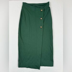 Babaton Aritzia Green Wrap Midi Skirt Button Front High Waist Pencil Stretch